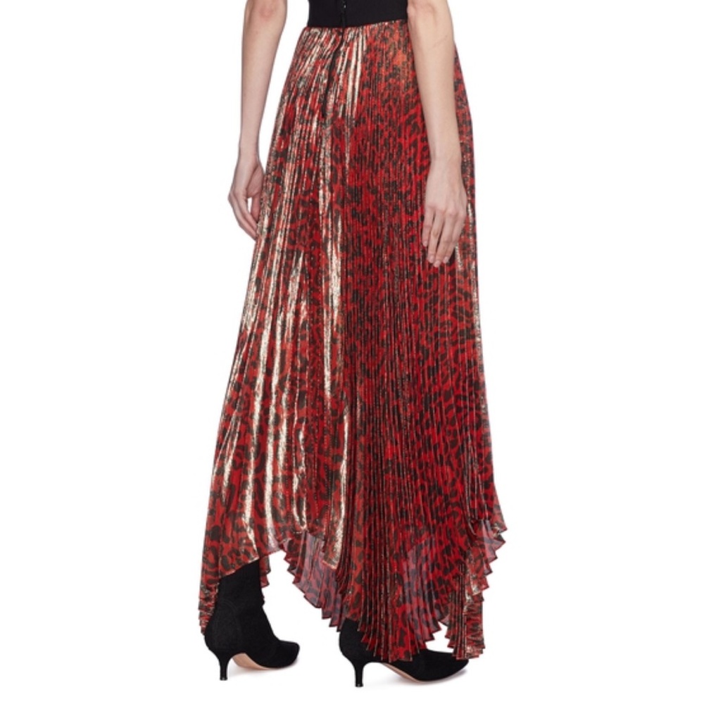 Alice + Olivia Skirt Katz Metallic Leopard Print Pleated Maxi Skirt size 0 - Picture 5 of 16